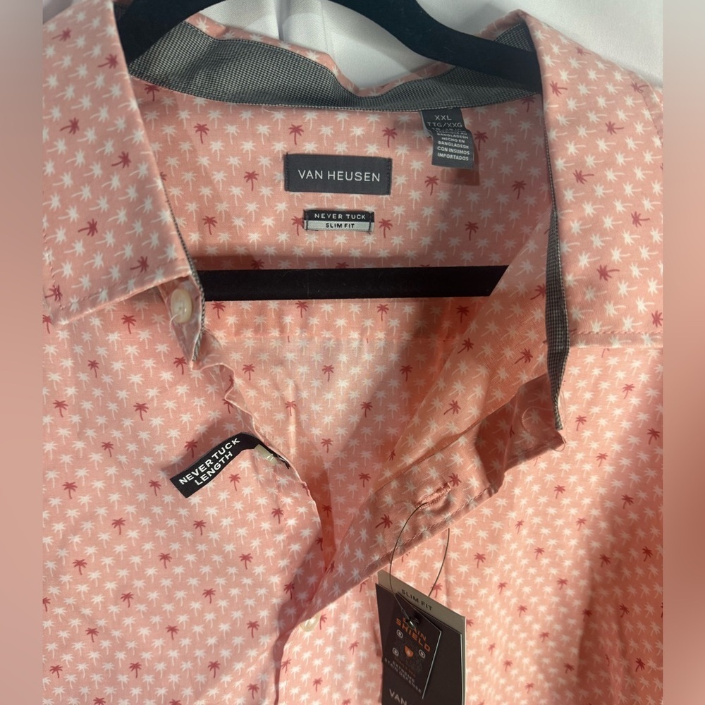 Van Heusen Men's Light Pink Palm Tree Pattern Shirt - Picture 2 of 7